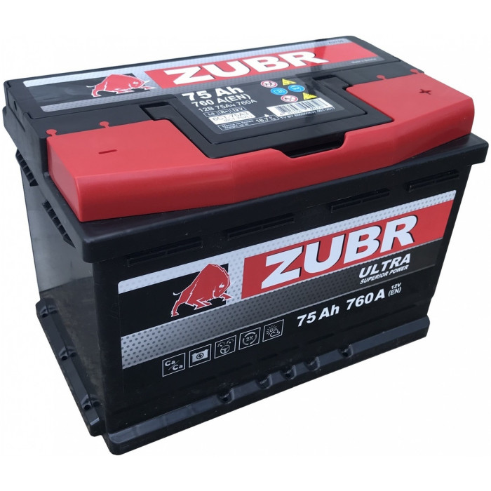Автомобильный аккумулятор Zubr Ultra L3 75R+ 760А обр. пол. 278x175x190