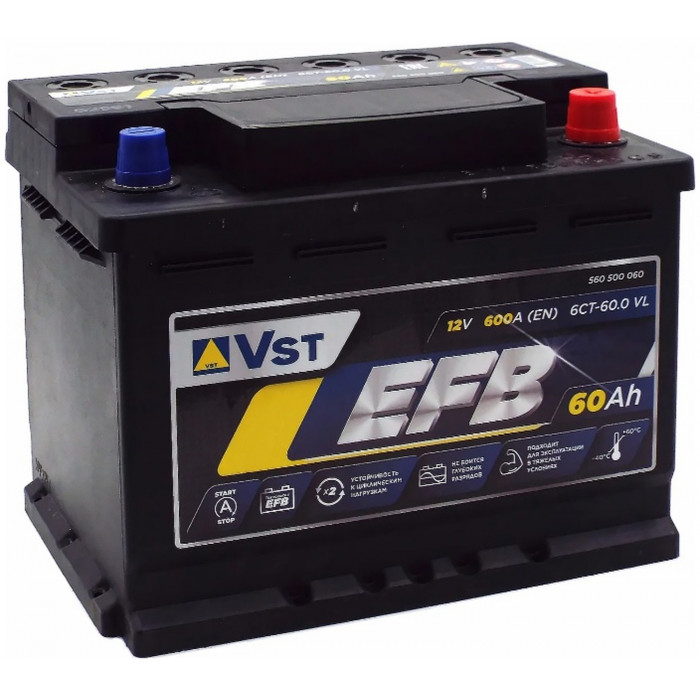 Автомобильный аккумулятор Vst EFB L2 60R+ 600А обр. пол. 242x175x190