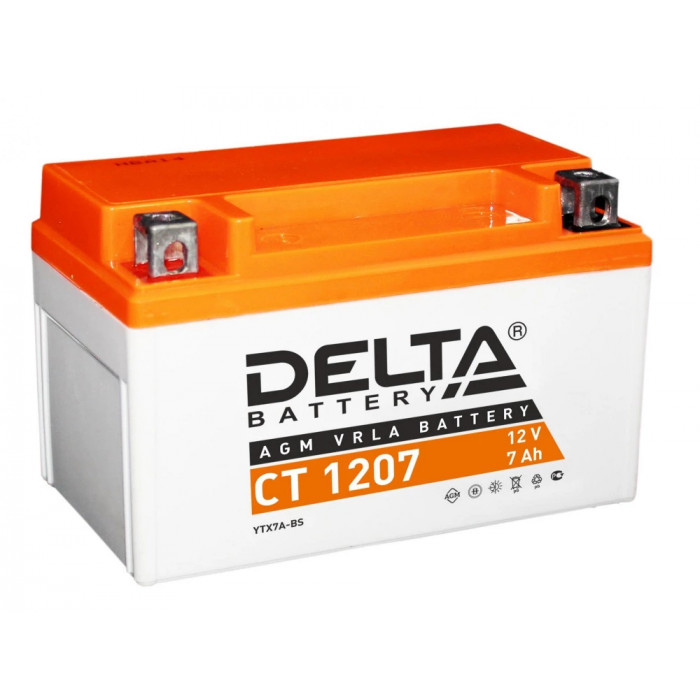 Аккумулятор Мото DELTA CT 1207 7Ач 105A прям. пол. 150x86x94 (YTX7A-BS)