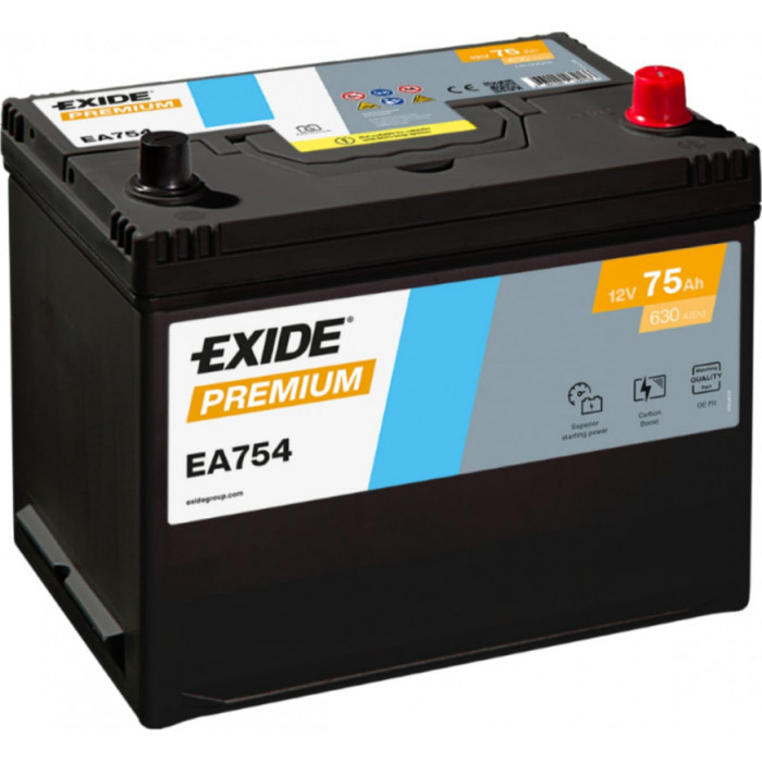 Аккумулятор EXIDE Premium EA754 D26 75R обр. пол. 630A 260x173x220