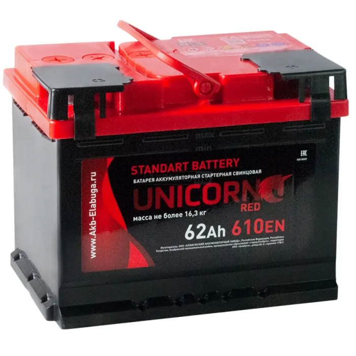 Аккумулятор UNICORN RED 62L прям. пол. 610A 242x175x190