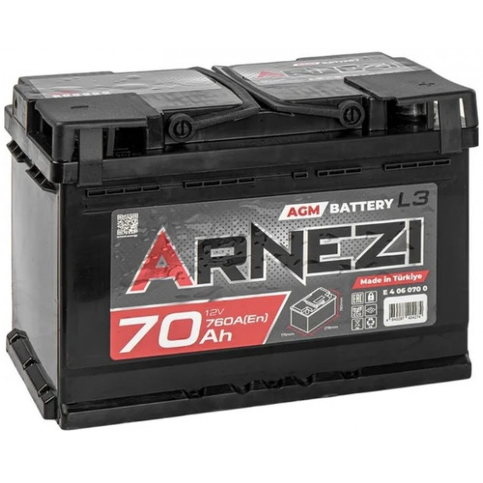 Автомобильный аккумулятор Arnezi AGM Start-stop L3 70R+ 760А обр. пол. 278x175x190