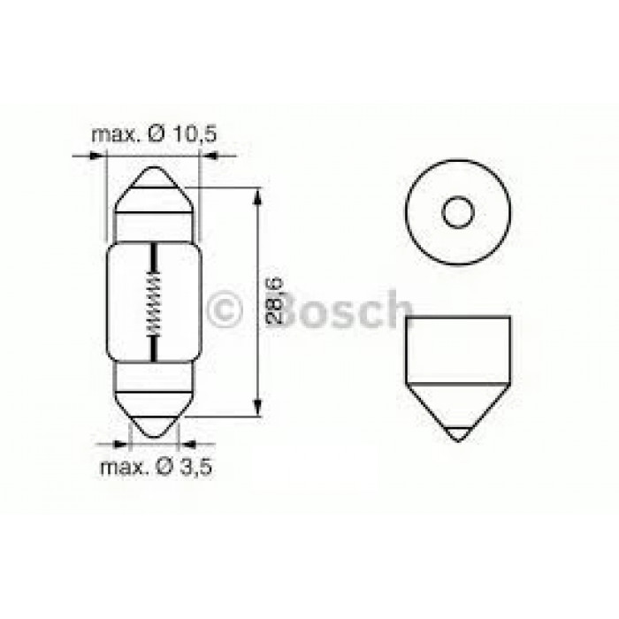 Лампа 12V 10W Pure Light 1шт. C10W пальчиковая BOSCH 1987302227 C10W пальчиковая
