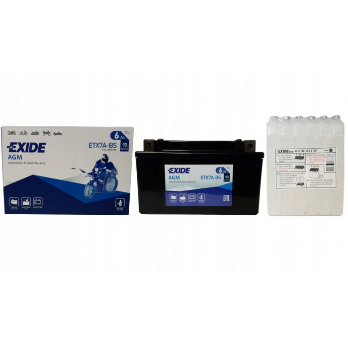 Аккумулятор Мото EXIDE AGM ETX7A-BS 6Ач 90A прям. пол. 150x87x93 (YTZ10S, YTX7A-BS)