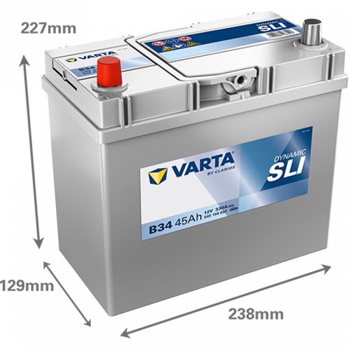 Аккумулятор VARTA SLI B34 45 Ач прям. пол. станд. кл. 330A 238x129x227