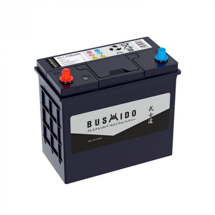 Аккумулятор BUSHIDO 70B24R 55L прям. пол. тонк. клеммы 500А 237x127x220