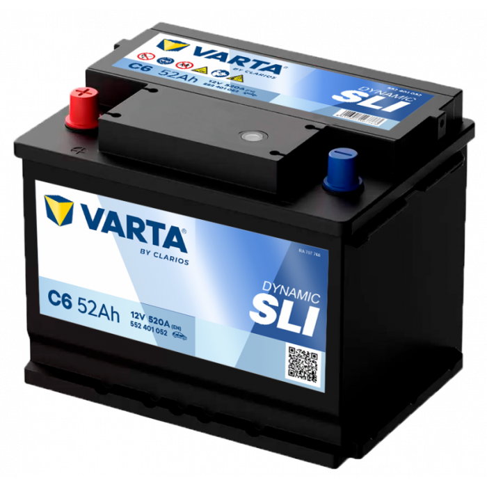 Аккумулятор Varta SLI C6 L1 52L прям. пол. 520A 207x175x175 низкий