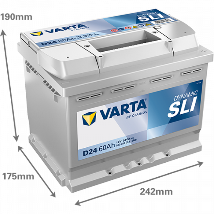 Аккумулятор Varta SLI D24 60 Ач обр. пол. 540A 242x175x190