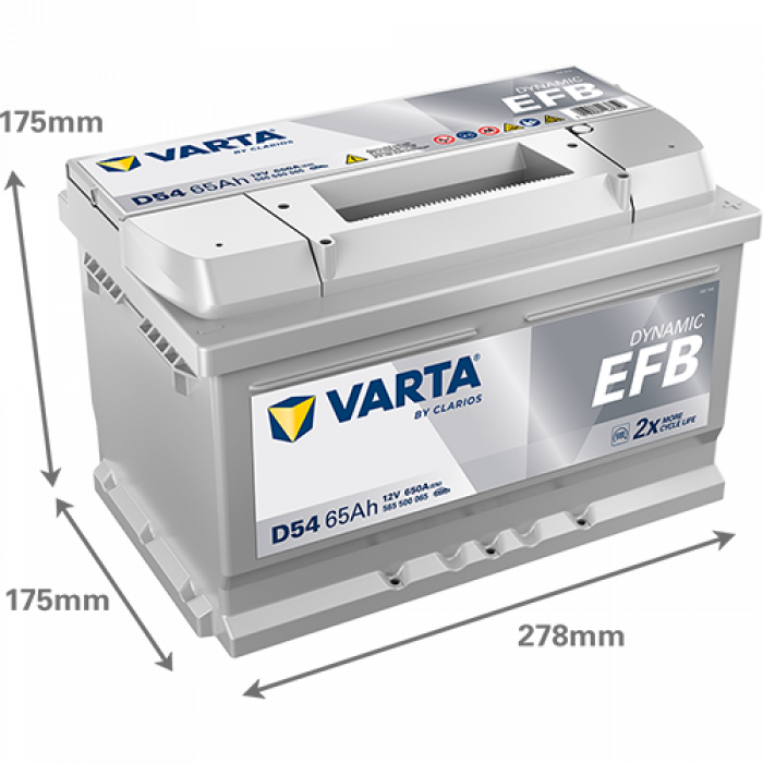 Аккумулятор Varta EFB D54 65 Ач обр. пол. низкий 650A 278x175x175