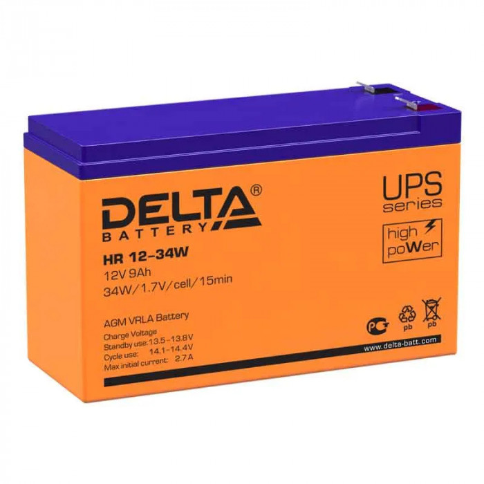 Аккумулятор для ИБП Delta HR 12-34W 9Ач 135А 151x65x100