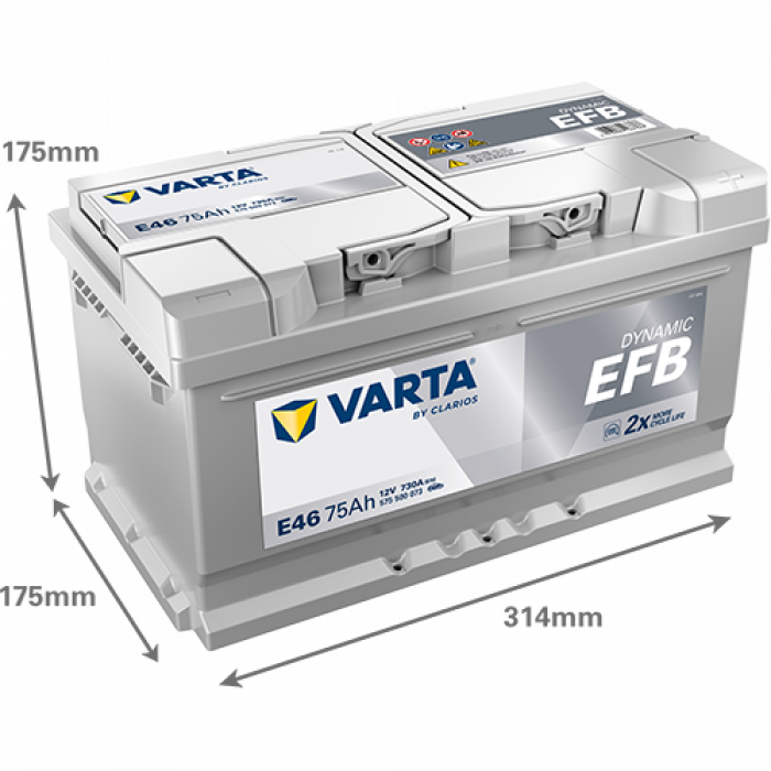 Аккумулятор Varta EFB E46 75 Ач обр. пол. низкий 730A 315x175x175