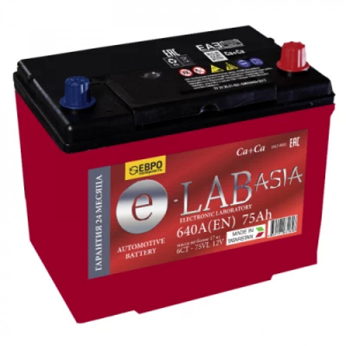 Аккумулятор E-lab Asia 75R обр. пол. 640A 261x173x220