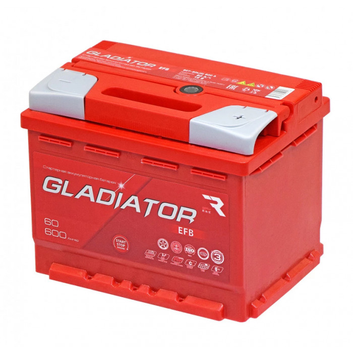 Аккумулятор GLADIATOR EFB 60R обр. пол. 600A 242х175х190