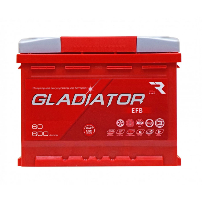 Аккумулятор GLADIATOR EFB 60L прям. пол. 600A 242х175х190