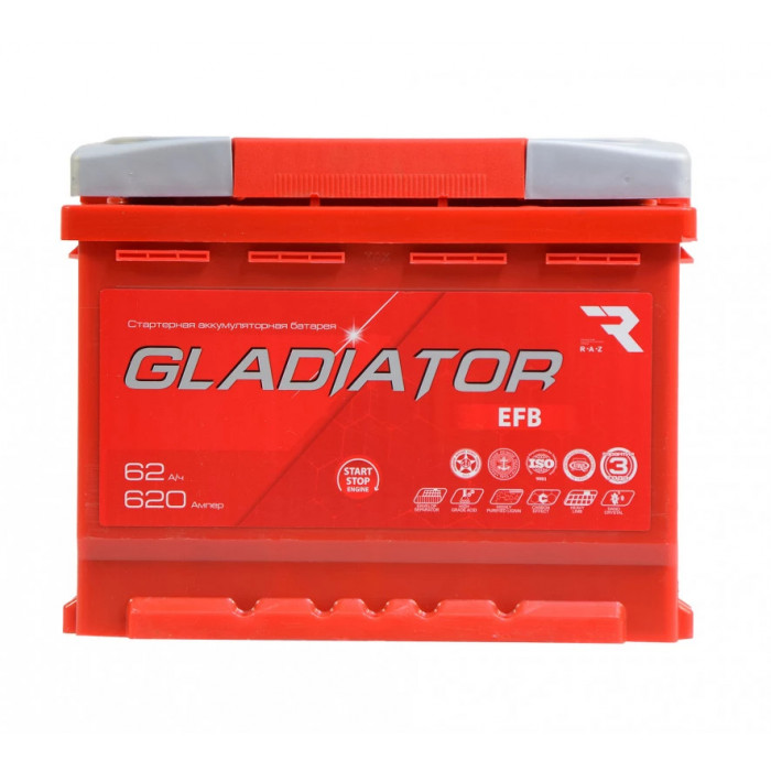 Аккумулятор GLADIATOR EFB 62L прям. пол. 620A 242х175х190