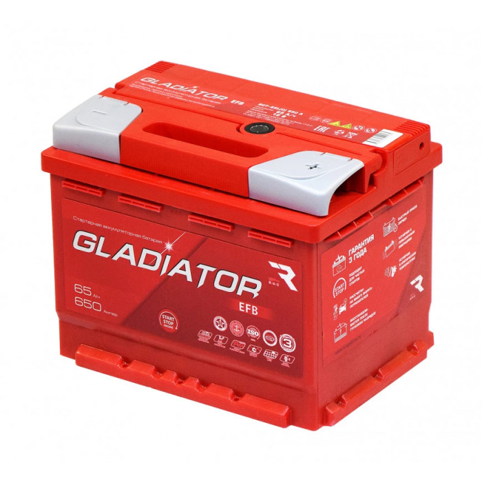 Аккумулятор GLADIATOR EFB 65L прям. пол. 640A 242х175х190