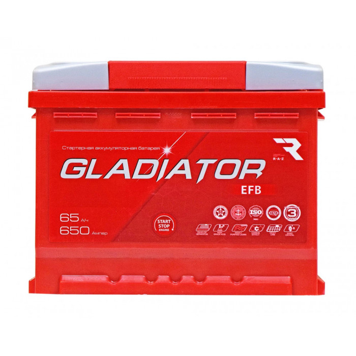 Аккумулятор GLADIATOR EFB 65R обр. пол. 650A 242х175х190
