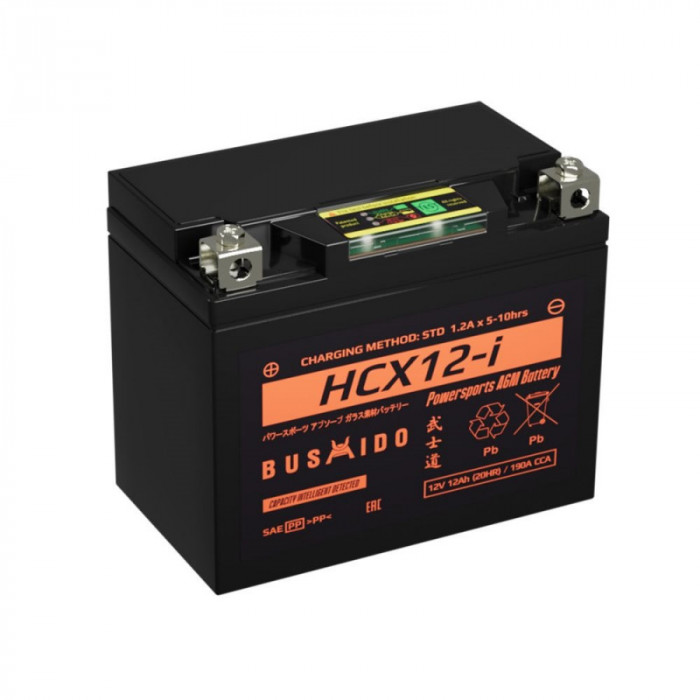 Аккумулятор Мото AGM BUSHIDO HCX12-i 13,5Ач 190A прям. пол. 150x86x130 (YTX12-BS)