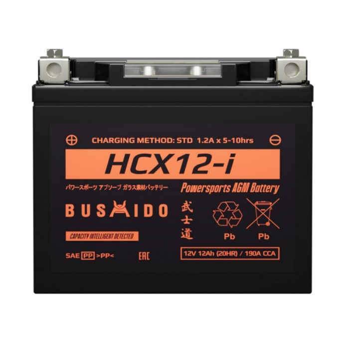 Аккумулятор Мото AGM BUSHIDO HCX12-i 13,5Ач 190A прям. пол. 150x86x130 (YTX12-BS)