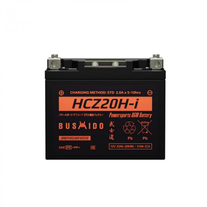 Аккумулятор Мото AGM BUSHIDO HCZ20H-i 22Ач 310A прям. пол. 177x88x155 (YTX20-BS, YTX20H)