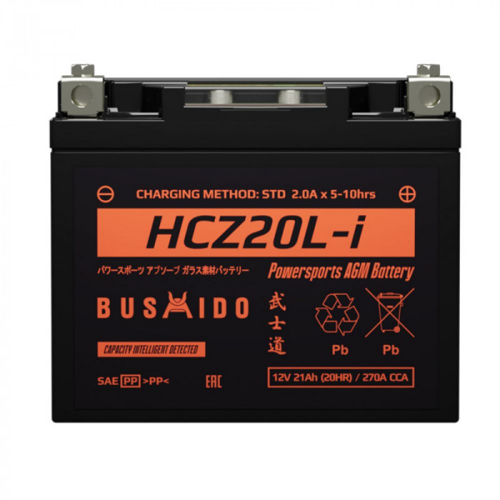 Аккумулятор Мото AGM BUSHIDO HCZ20L-i 21Ач 270A обр. пол. 177x88x155 (YTX20L-BS)