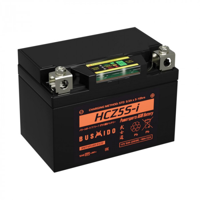 Аккумулятор Мото AGM BUSHIDO HCZ5S-i 5Ah 80A обр. пол. 113x70x86 (YTZ5S-BS, YTX4L-BS)