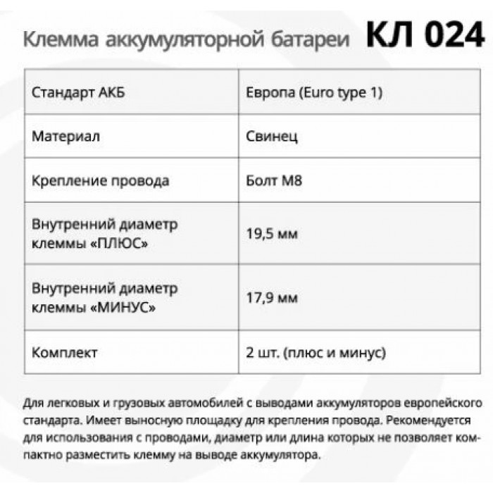 Клемма АКБ КЛ 024