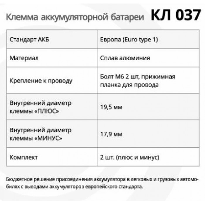 Клемма АКБ КЛ 037