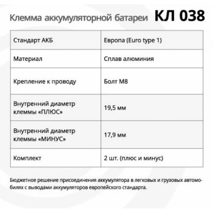 Клемма АКБ КЛ 038