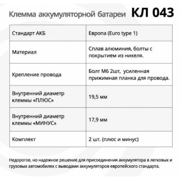 Клемма АКБ КЛ 043 медная