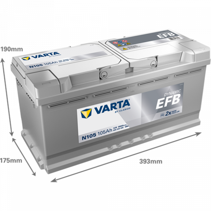 Аккумулятор Varta EFB N105 105 Ач обр. пол. 950A 394x175x190