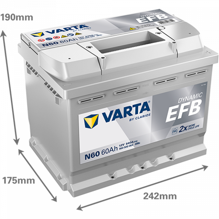 Аккумулятор Varta EFB N60 60 Ач обр. пол. 640A 242x175x190