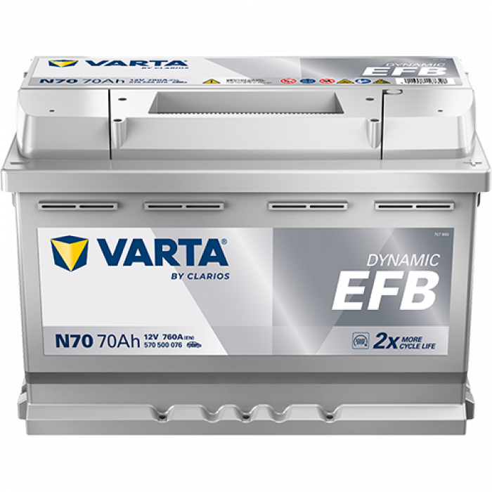 Аккумулятор Varta EFB N70 70 Ач обр. пол. 760A 278x175x190