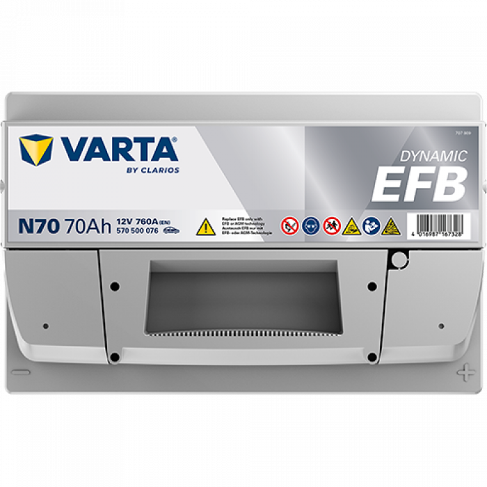 Аккумулятор Varta EFB N70 70 Ач обр. пол. 760A 278x175x190