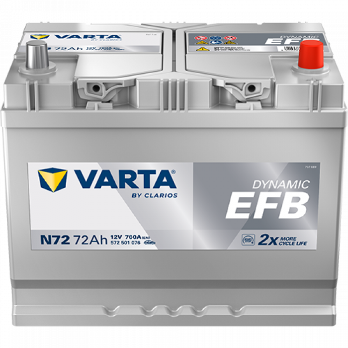 Аккумулятор Varta EFB N72 72 Ач обр. пол. 760A 261x175x220