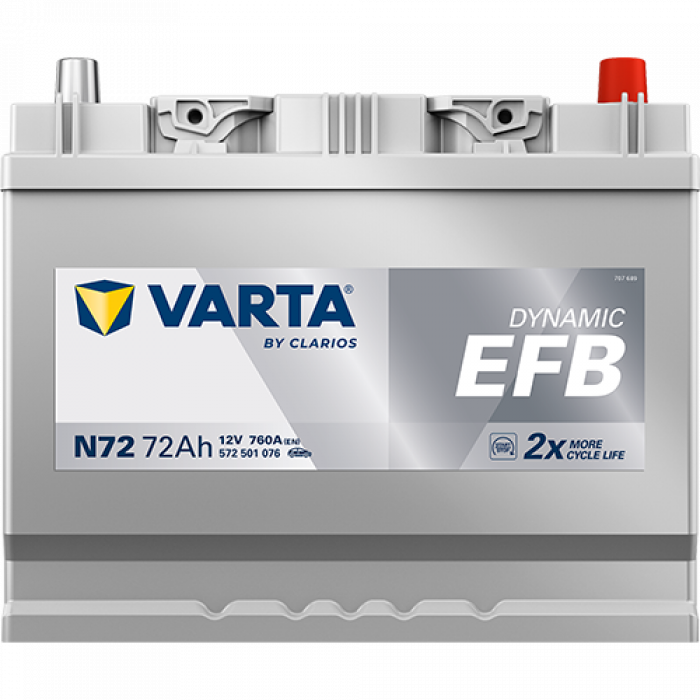 Аккумулятор Varta EFB N72 72 Ач обр. пол. 760A 261x175x220