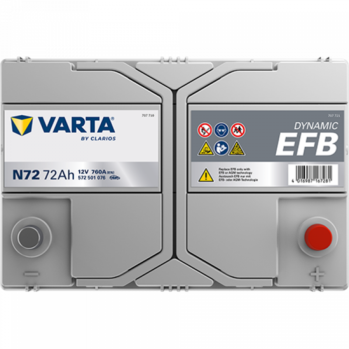Аккумулятор Varta EFB N72 72 Ач обр. пол. 760A 261x175x220