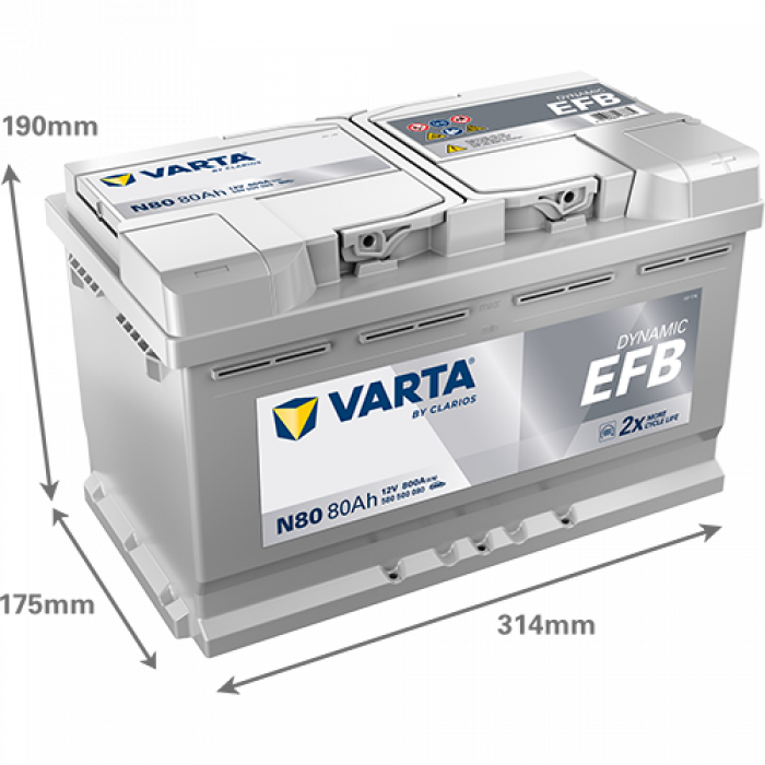 Аккумулятор Varta EFB N80 80 Ач обр. пол. 800A 315x175x190