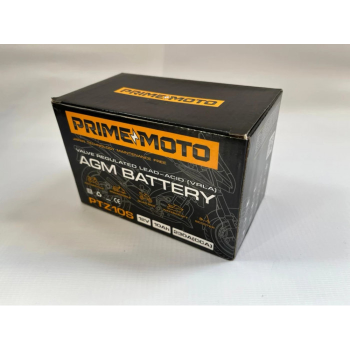 Аккумулятор для мототехники PRIME MOTO AGM 12.10 10Ач 230A прям. пол. 150x86x93 (YTZ10S, PTZ10S)