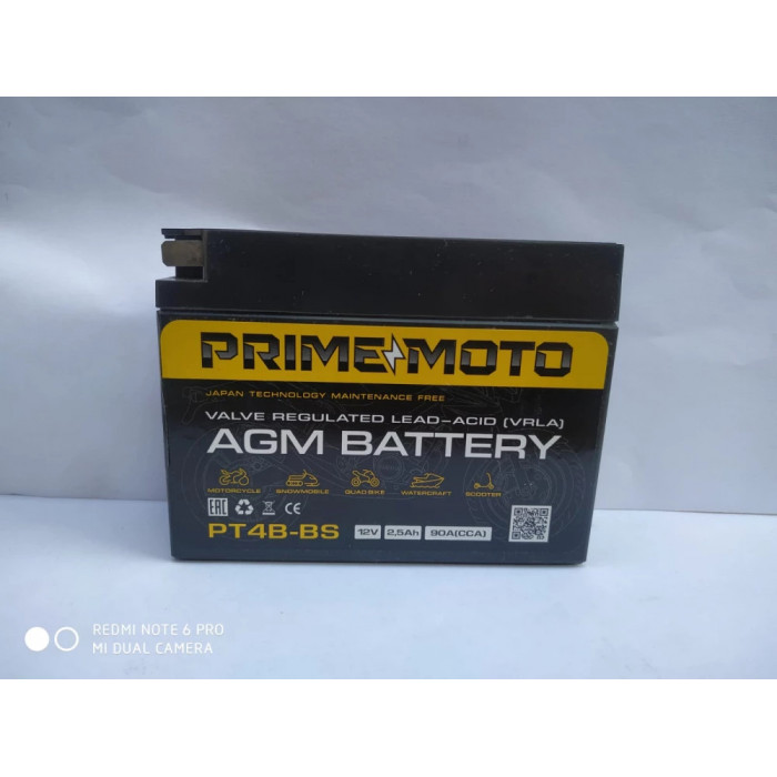 Аккумулятор для мототехники PRIME MOTO AGM 12025 2,5Ач обр. пол. 50A 114x39x87 (YT4B-BS, PT4B-BS)