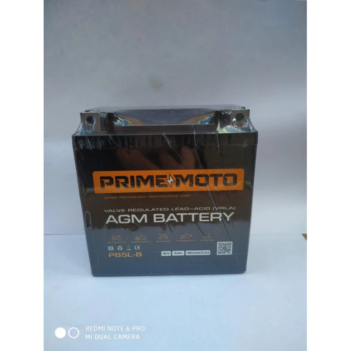 Аккумулятор для мототехники PRIME MOTO AGM 1205 5Ач 150A обр. пол. 114x70x106 (YTX5L-BS, YTZ7S, PTX5L-BS)