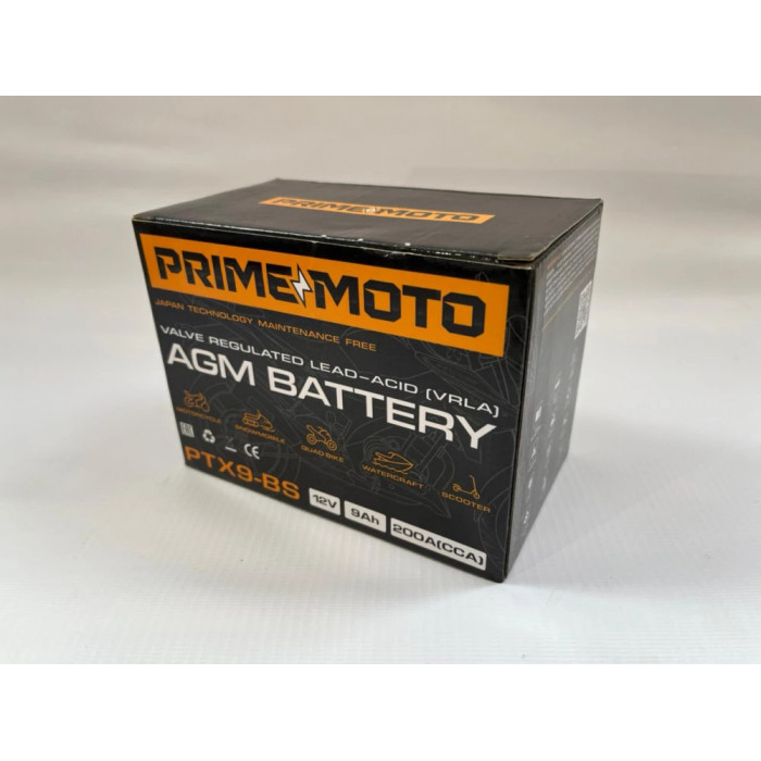 Аккумулятор для мототехники PRIME MOTO AGM 1209 9Ач 200A прям. пол. 150x86x108 (YTX9-BS, YTZ12S, YTZ14S, TX9-BS)