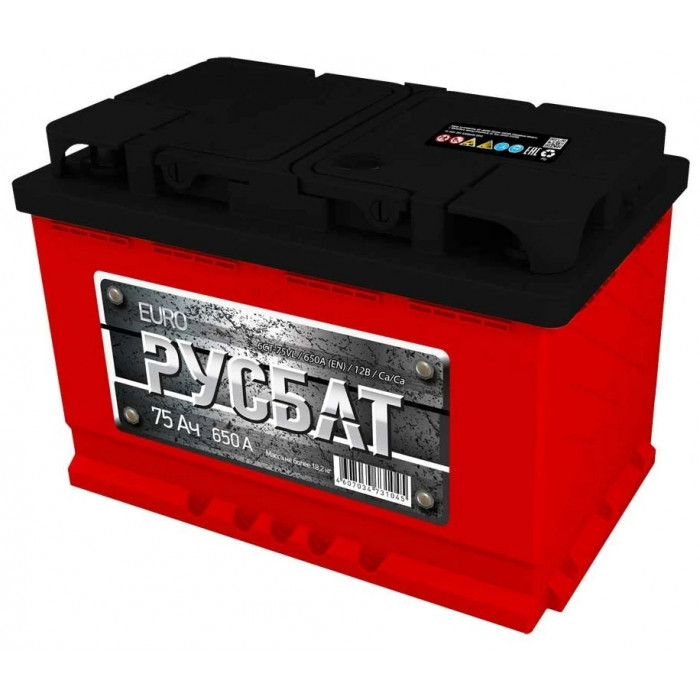 Аккумулятор РУСБАТ 75R обр. пол. 650A 278x175x190