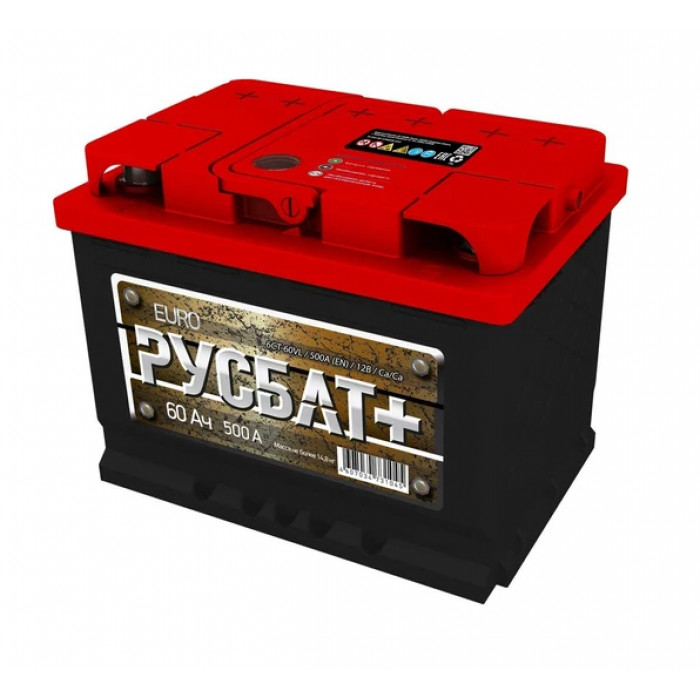 Аккумулятор РУСБАТ+ 60L прям. пол. 500A 242x175x190