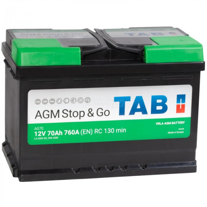 Аккумулятор TAB AGM Stop&Go 70R обр. пол. 760А 278x175x190