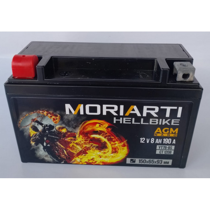 Аккумулятор для мототехники Moriarti HELL BIKE AGM 8Ач 190А прям. пол. 150х65х93 (YT7B-BS, СТ 1208)