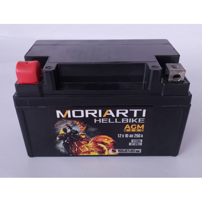 Аккумулятор для мототехники Moriarti HELL BIKE AGM 10Ач 250А прям. пол. 150х87х93 (YTZ10S, СТ 1210.1)