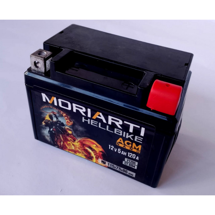 Аккумулятор для мототехники Moriarti HELL BIKE AGM 5Ач 120А обр. пол. 115х75х86 (YTZ5S, СТ 1204)