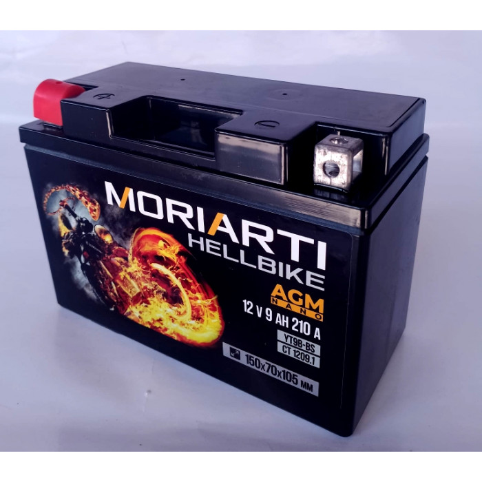 Аккумулятор для мототехники Moriarti HELL BIKE AGM 9Ач 210А прям. пол. 150х70х105 (YT9B-BS, СТ 1209.1)