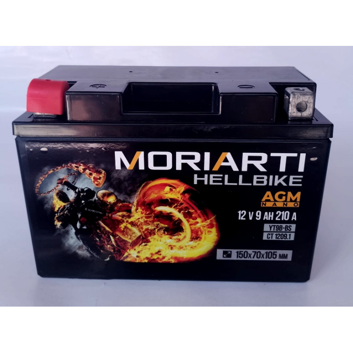 Аккумулятор для мототехники Moriarti HELL BIKE AGM 9Ач 210А прям. пол. 150х70х105 (YT9B-BS, СТ 1209.1)